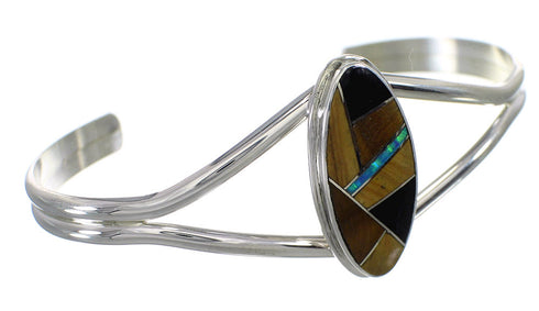 Sterling Silver And Multicolor Inlay Southwest Cuff Bracelet WX75474